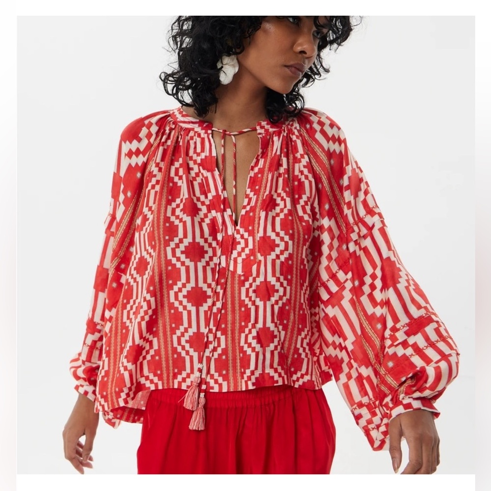 NEW Maria Cher Ayacucho Francis Blouse Ethnic red Boho Flowy Aztec XS